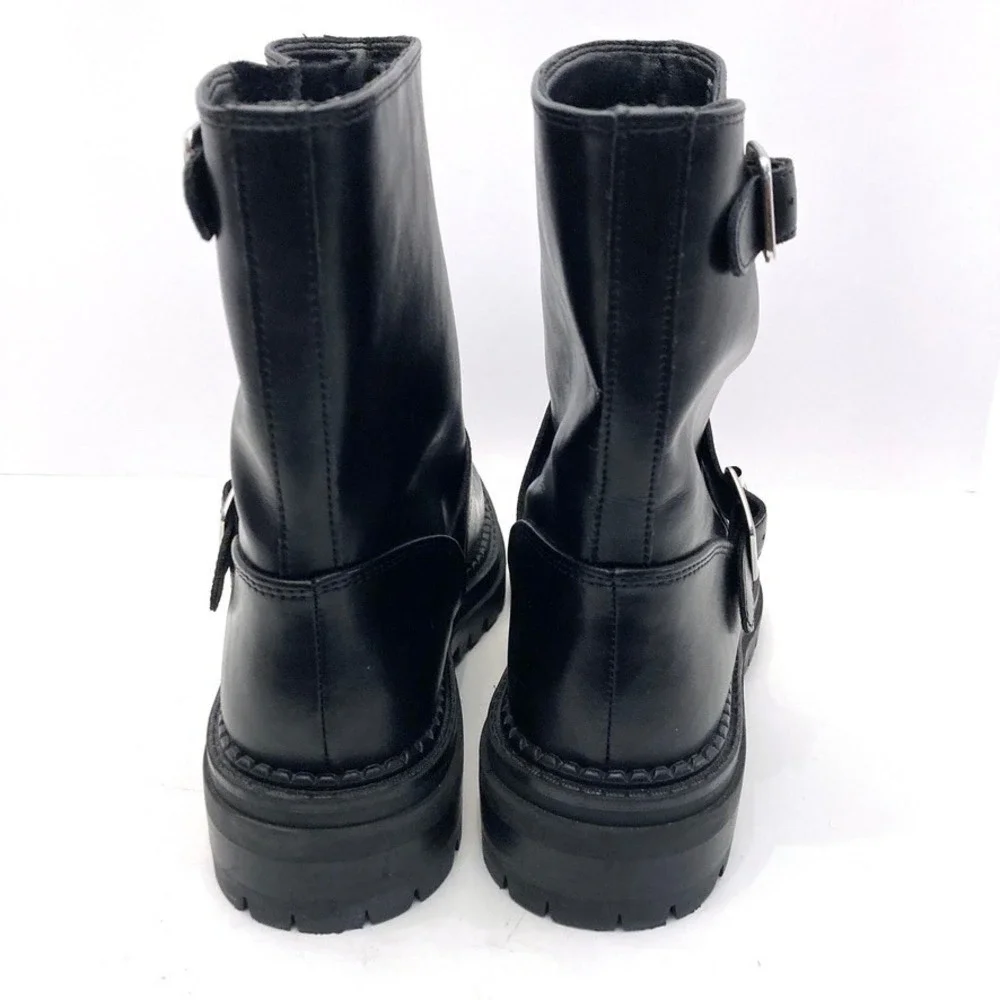 Steve Madden Brycin Moto Boots Lug Sole Black Leather Womens 9M Biker